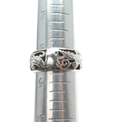 HAN 925 Sterling Silver Vintage Flower Blossom Oxidized Band Ring Size 8.75