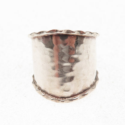 Annika Witt 925 Sterling Silver Vintage Mexico Modernist Hammered Ring Size 10.5