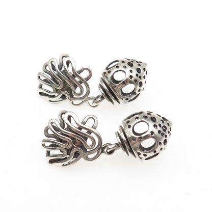925 Sterling Silver Vintage Modernist Oxidized Bead Dangle Earrings