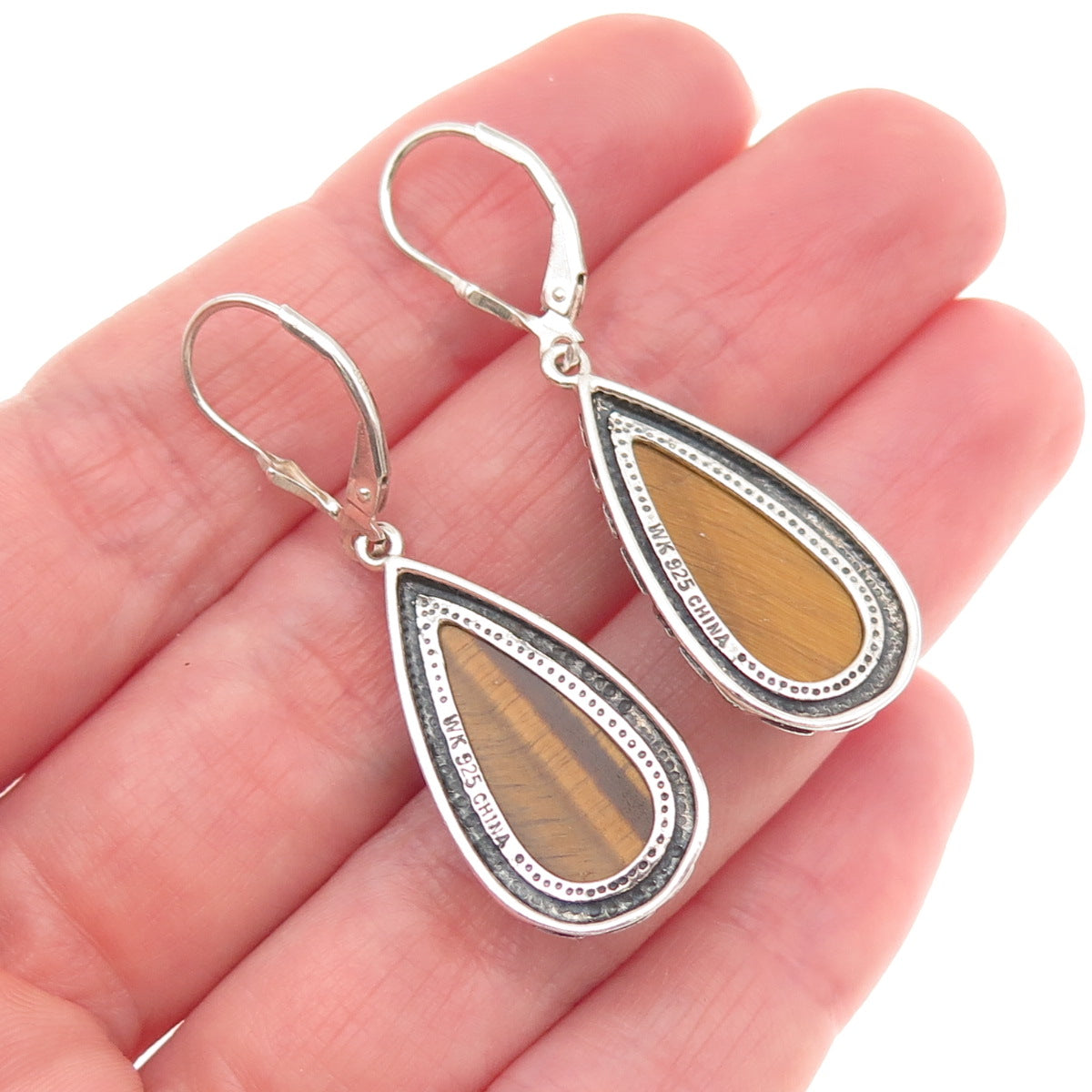 Whitney Kelly Sterling Silver Vintage Real Tiger Eye Modernist Dangle Earrings