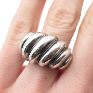 925 Sterling Silver Vintage Modernist Ribbed Dome Oxidized Ring Size 6.25