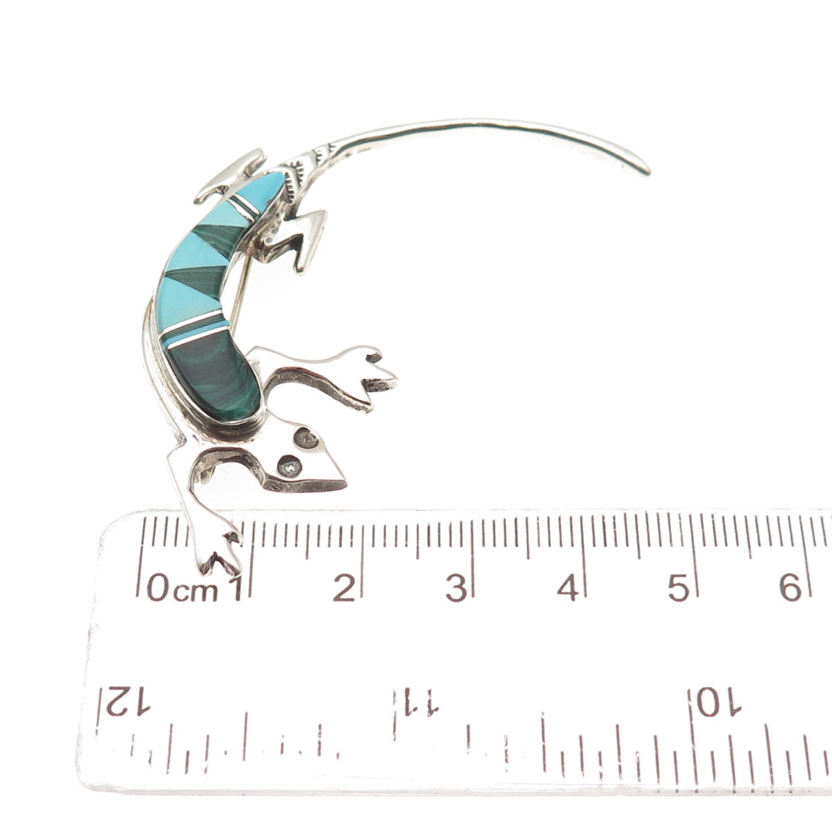 Arnold Maloney Navajo Old Pawn 925 Sterling Turquoise & Malachite Lizard Brooch