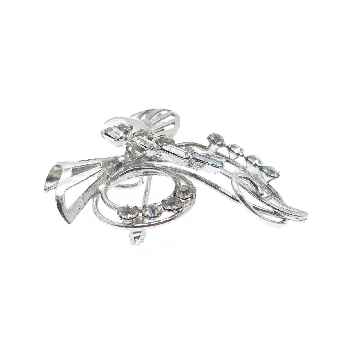 CARL ART 925 Sterling Silver Antique Art Deco Rhinestone Floral Pin Brooch