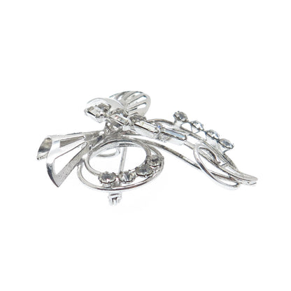 CARL ART 925 Sterling Silver Antique Art Deco Rhinestone Floral Pin Brooch