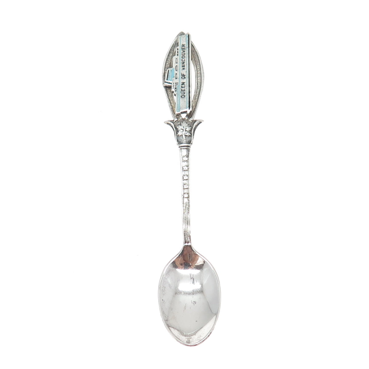 925 Sterling Silver Antique Art Deco Enamel Queen of Vancouver Coffee Spoon