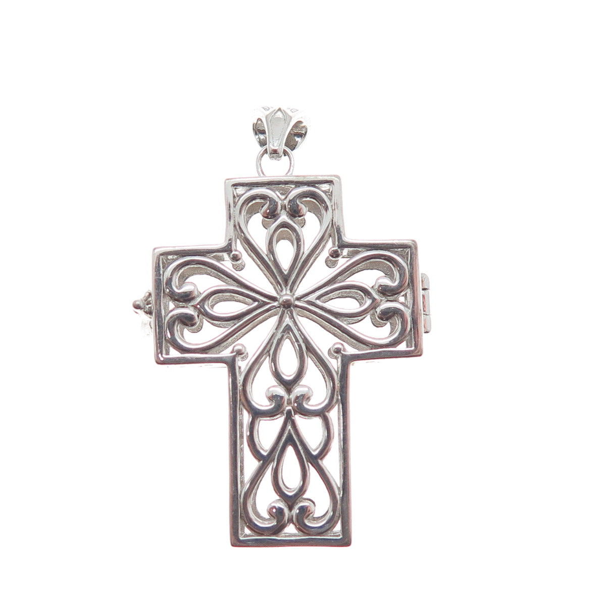 925 Sterling Silver Vintage Heart Ornate Cross Locket Pendant