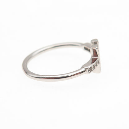 925 Sterling Silver Round-Cut C Z T-Shape Adjustable Ring Size 6.25