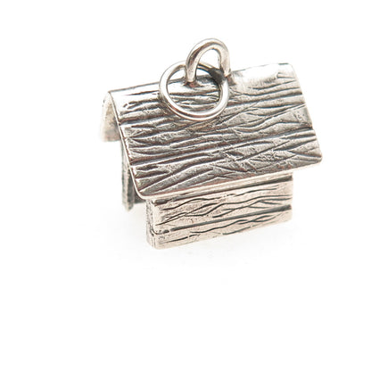 925 Sterling Silver Vintage Dog House Oxidized 3D Charm Pendant