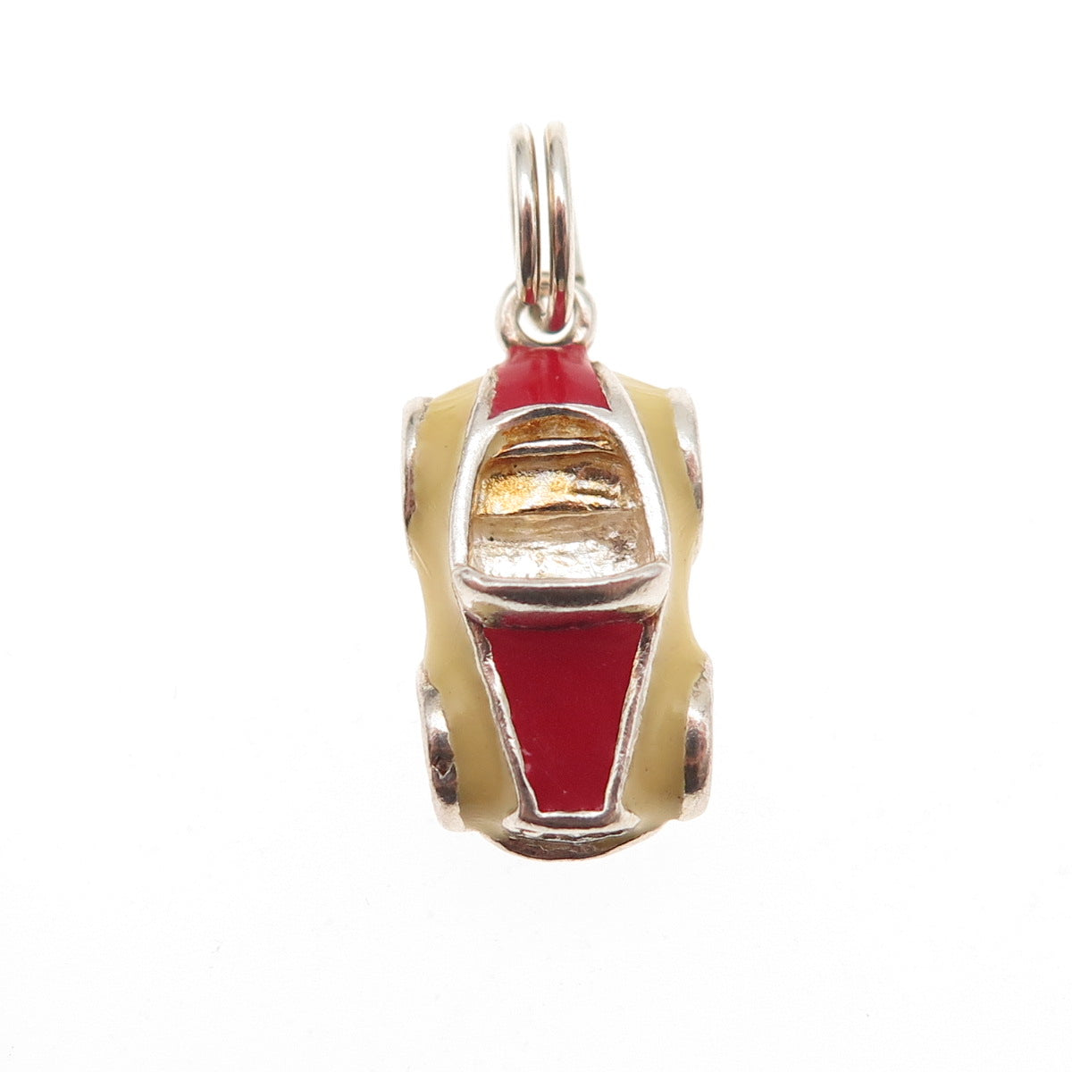 925 Sterling Silver Vintage Enamel Sport Car 3D Charm Pendant