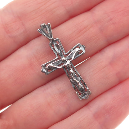 925 Sterling Silver Vintage Crucifix Cross Oxidized Charm Pendant