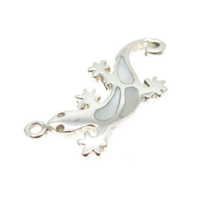 925 Sterling Silver Vintage Real Mother-of-Pearl Lizard Pendant