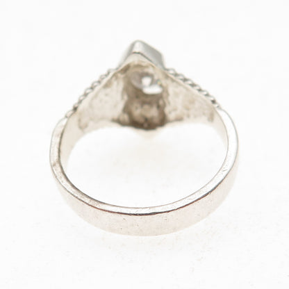 800 Silver 2-Tone Vintage Round-Cut C Z Modernist Oxidized Ring Size 6.25
