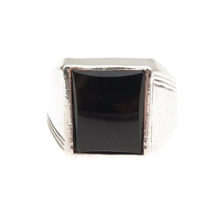 Vargas 925 Sterling Silver Antique Art Deco Real Black Onyx Signet Ring Size 9