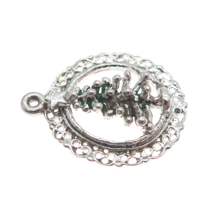 925 Sterling Silver Antique Art Deco Enamel Christmas Tree Minimalist Pendant