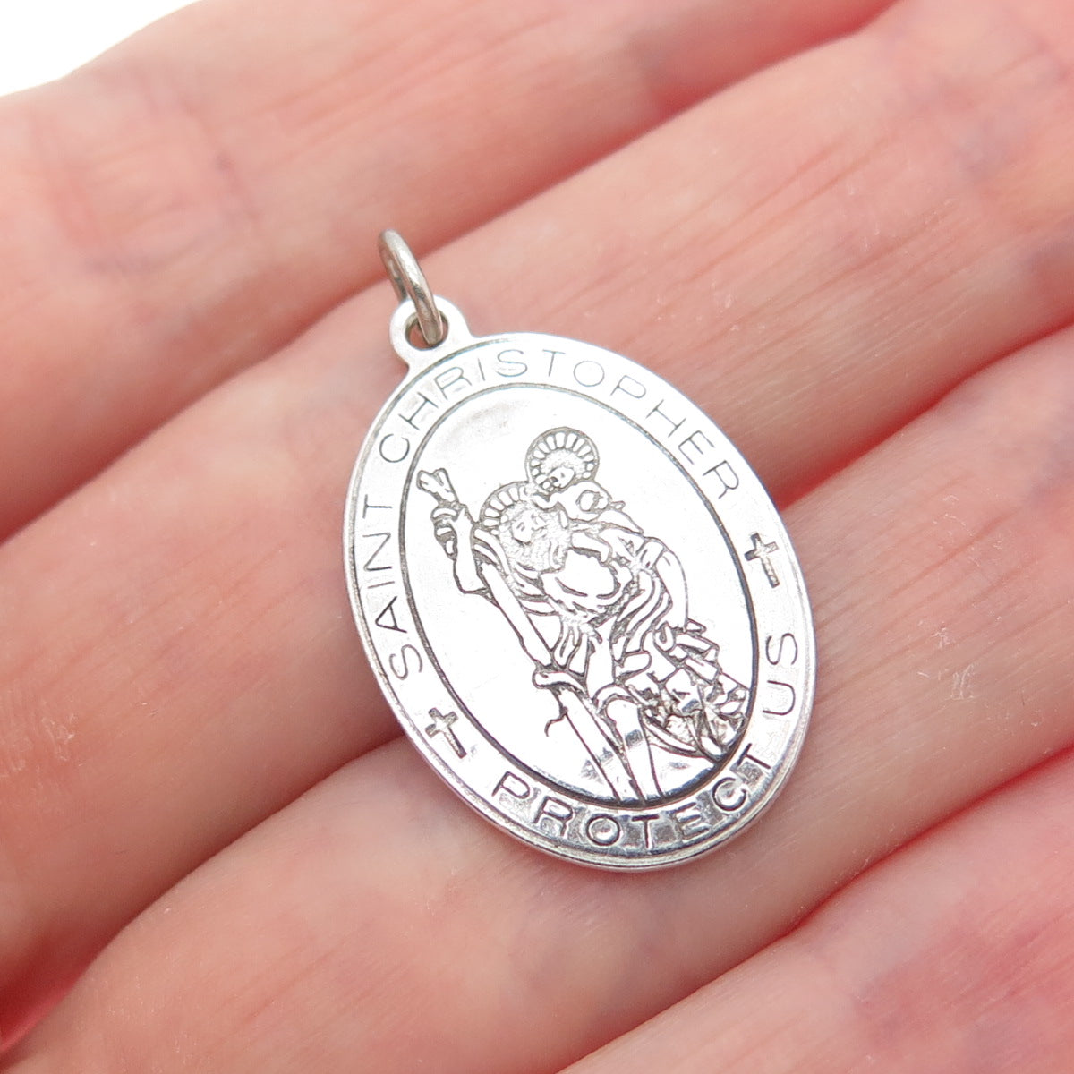 925 Sterling Silver Vintage St. Christopher Religious Medal Charm Pendant