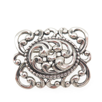 Danecraft 925 Sterling Silver Antique Art Deco Floral Scroll Oxidized Pin Brooch