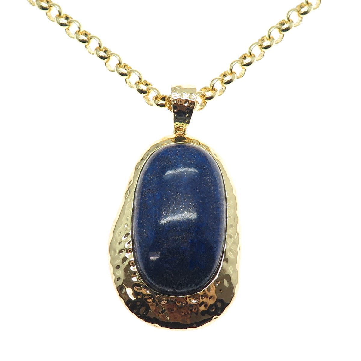 AIL Aluma Gold Plated Vintage Real Lapis Modernist Rolo Chain Necklace 18"
