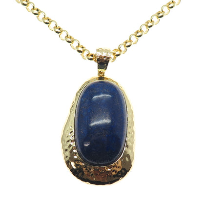 AIL Aluma Gold Plated Vintage Real Lapis Modernist Rolo Chain Necklace 18"