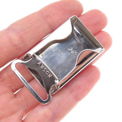 Anson Sterling Silver 2-Tone Antique Art Deco Enamel Masonic Symbol Belt Buckle