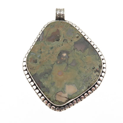CARTI 925 Sterling Silver Vintage Real Rhyolite Jasper Large 51.2g Pendant