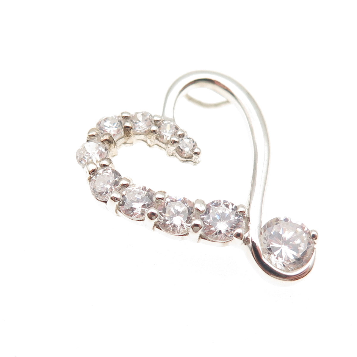 925 Sterling Silver Round-Cut C Z Heart Mini Slide Charm Pendant