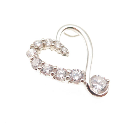 925 Sterling Silver Round-Cut C Z Heart Mini Slide Charm Pendant
