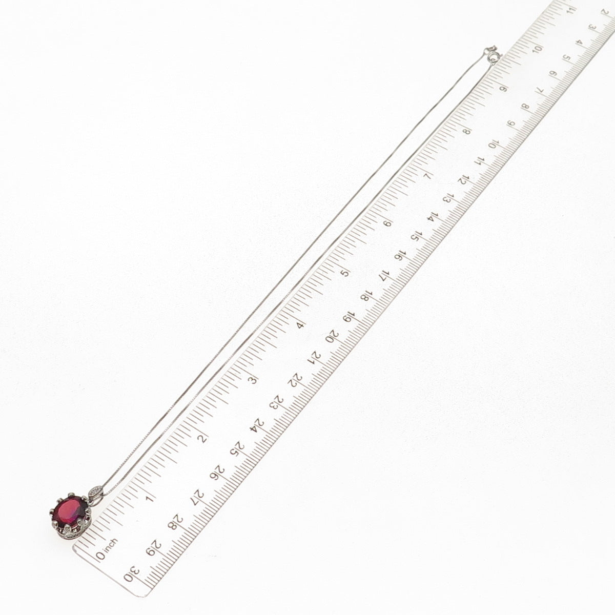 925 Sterling Silver Real Diamond & Mystic Red Crystal Box Chain Necklace 18"