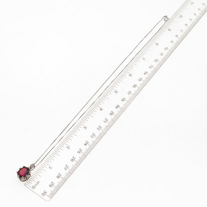 925 Sterling Silver Real Diamond & Mystic Red Crystal Box Chain Necklace 18"