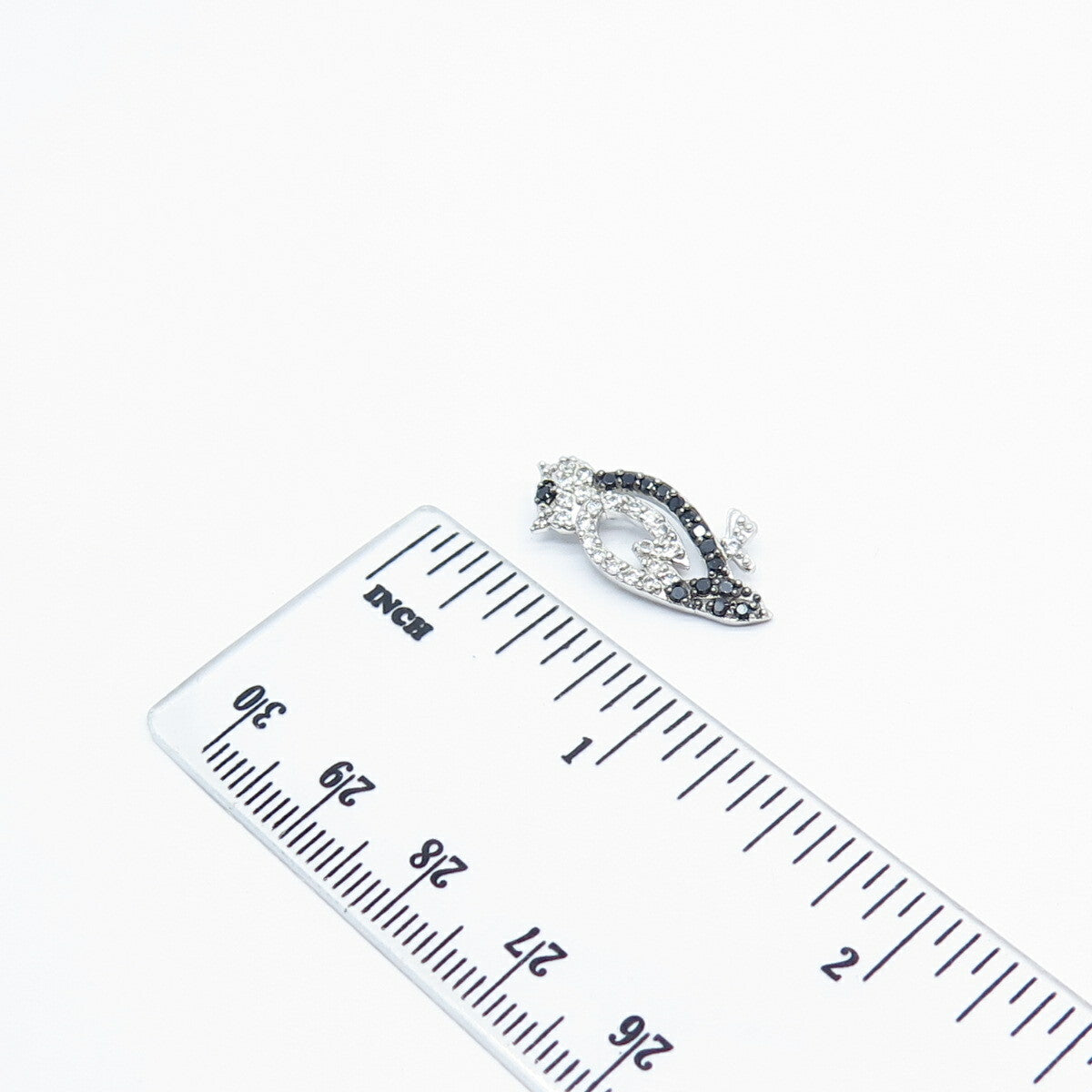 925 Sterling Silver Real Melanite Gemstone & C Z Wise Owl Slide Pendant
