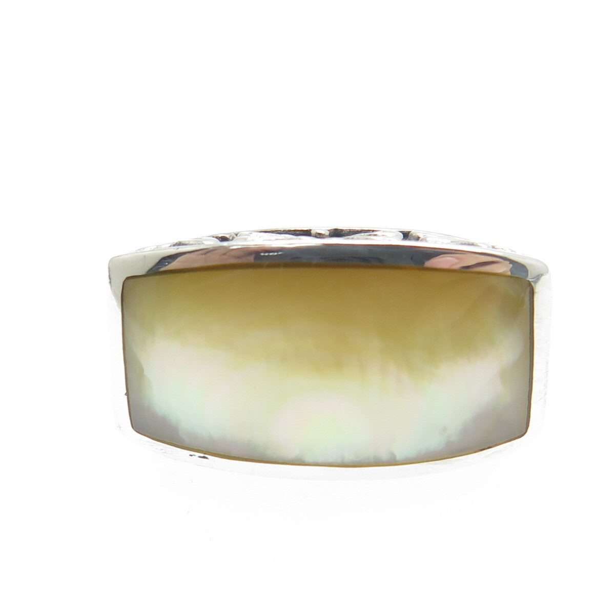 CHAPAL ZENRAY 925 Sterling Silver Vintage Real Cream Mother-of-Pearl Ring Size 7