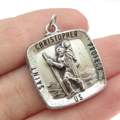 HAYWARD 925 Sterling Silver Antique Art Deco St. Christopher Religious Pendant