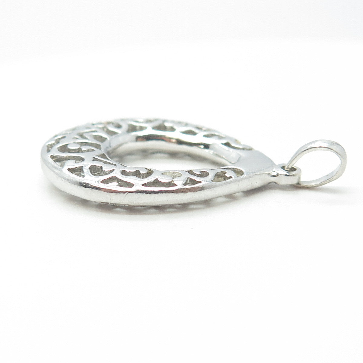 925 Sterling Silver Vintage Ornate Teardrop 3D Pendant