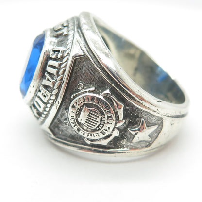 CREST CRAFT Sterling Vintage Lab-Created Sapphire US Coast Guard Ring Size 8.75