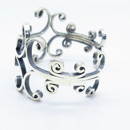 925 Sterling Silver Vintage Mexico Swirl Ornate Adjustable Cuff Bracelet 7"