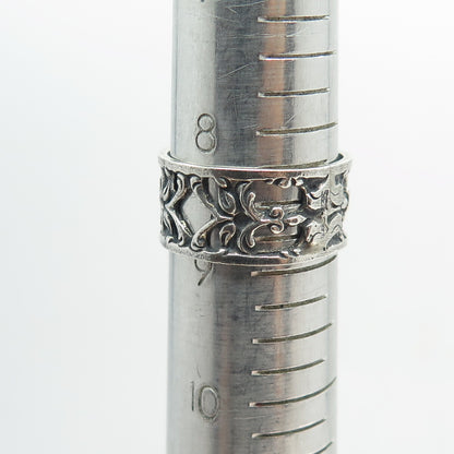 ALBO 835 Silver Vintage Rose Flower Oxidized Band Ring Size 9