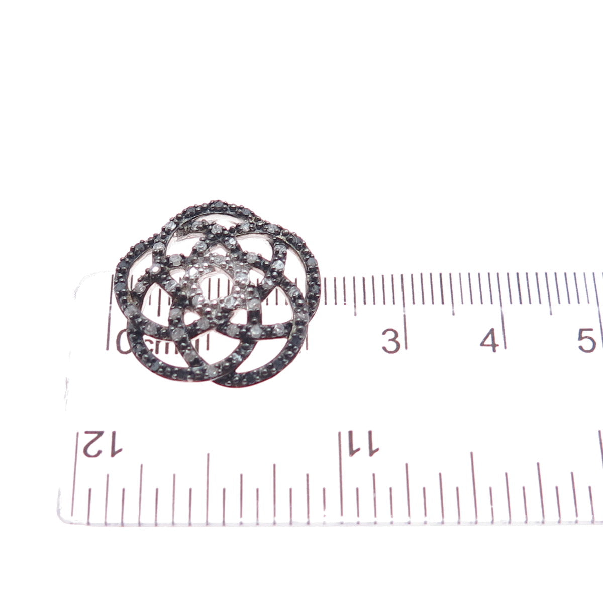 SAI 925 Sterling Silver Real Black & White Diamond Flower Slide Charm Pendant