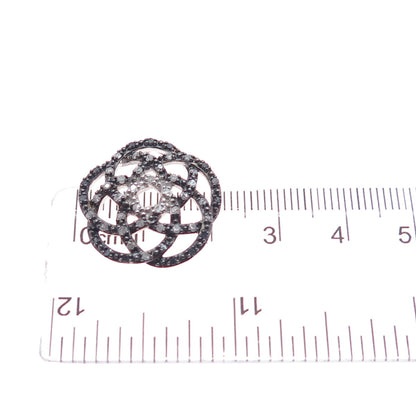 SAI 925 Sterling Silver Real Black & White Diamond Flower Slide Charm Pendant