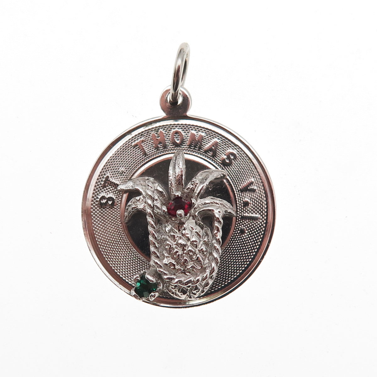 925 Sterling Silver Vintage Rhinestone St. Thomas VI Mini Charm Pendant