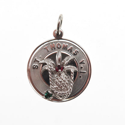 925 Sterling Silver Vintage Rhinestone St. Thomas VI Mini Charm Pendant