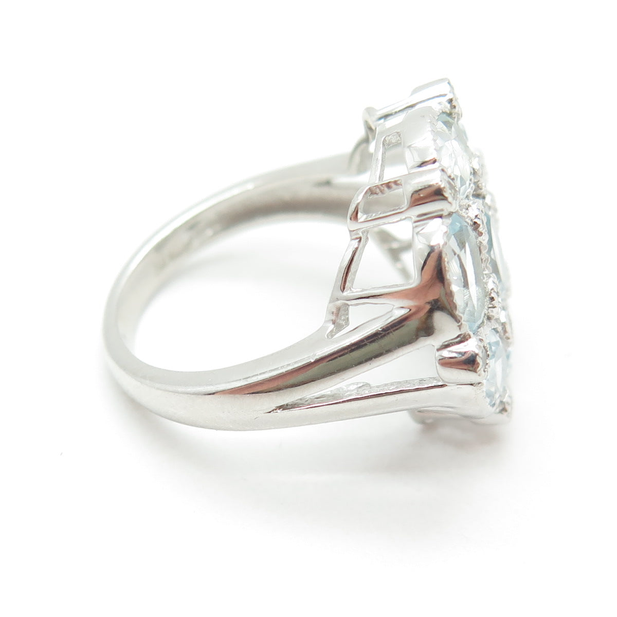 925 Sterling Silver Real Oval-Cut Blue & White Topaz Gemstone Ring Size 6.75