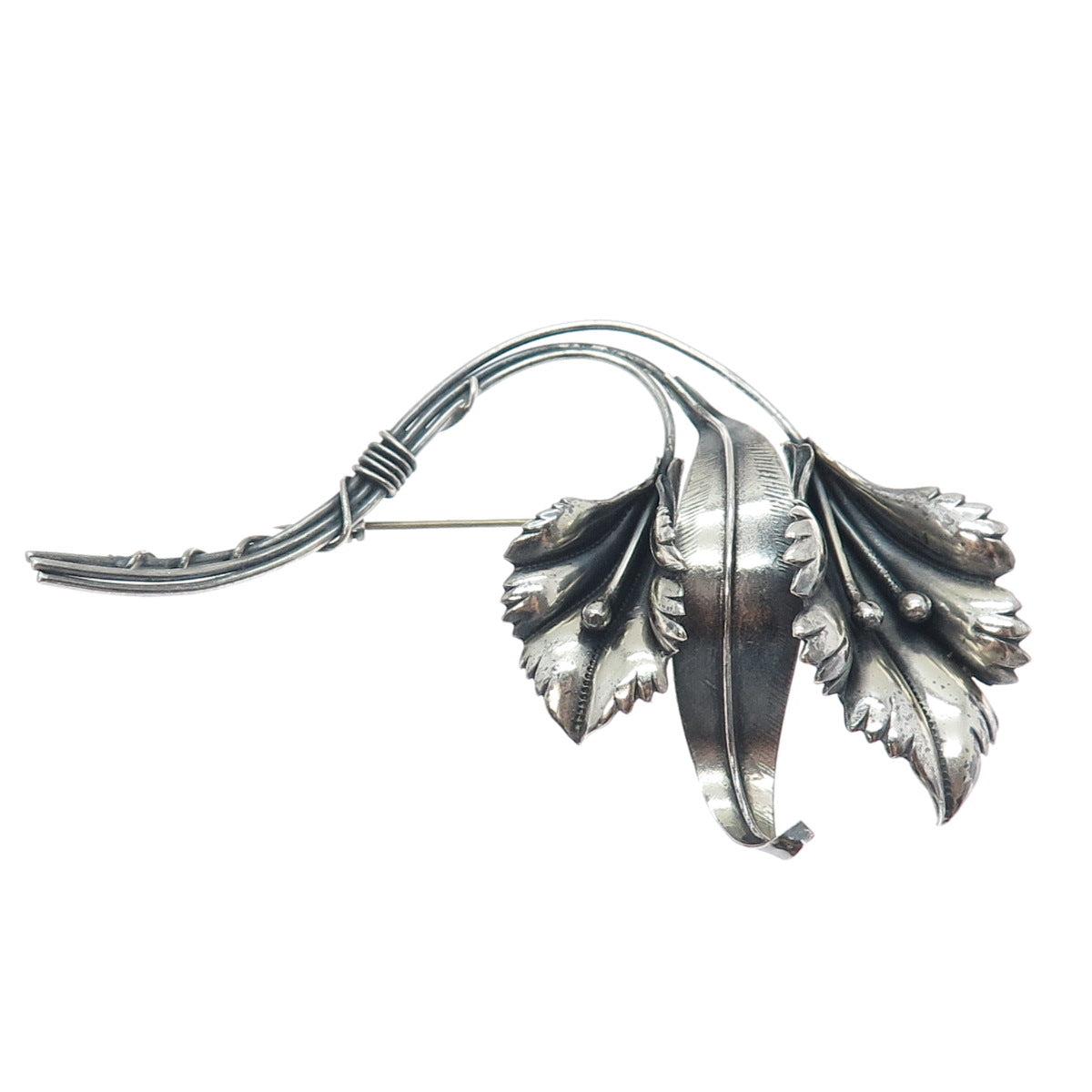 925 Sterling Silver Antique Art Deco Calla Lily Flower Oxidized Pin Brooch