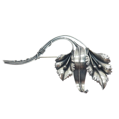 925 Sterling Silver Antique Art Deco Calla Lily Flower Oxidized Pin Brooch