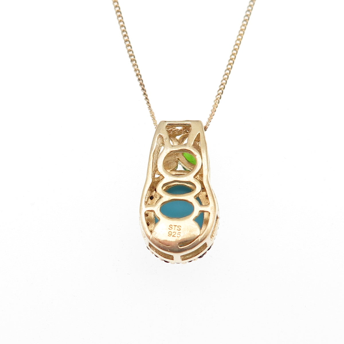 Chuck Clemency 925 Sterling Gold Plated Turquoise Spinel & Peridot Necklace 20"