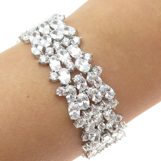 925 Sterling Silver Round & Oval-Cut C Z Cluster Link Bracelet 8"