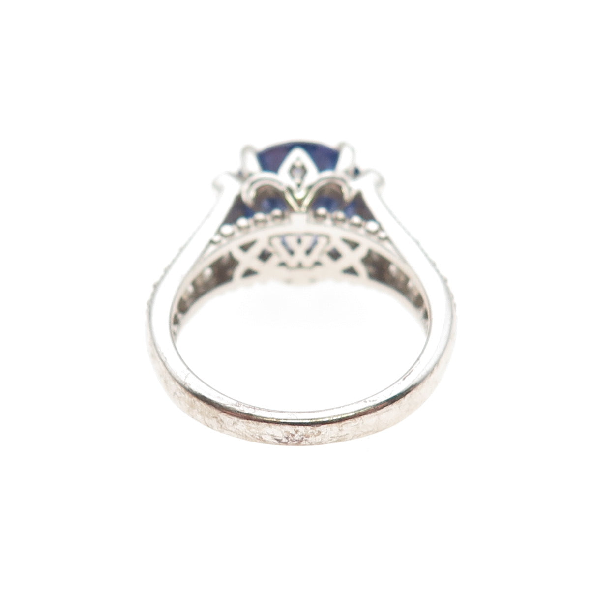 925 Sterling Silver Round-Cut Blue & White C Z Ring Size 5.25
