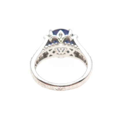 925 Sterling Silver Round-Cut Blue & White C Z Ring Size 5.25
