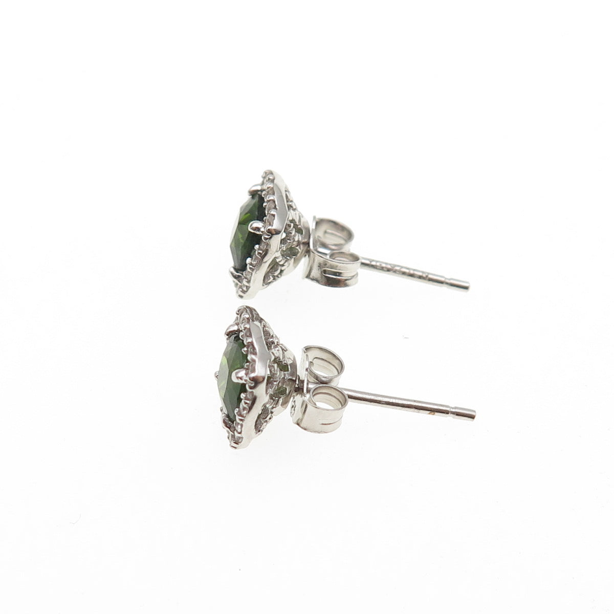 925 Sterling Silver Cushion-Cut Green & Round-Cut White C Z Stud Earrings