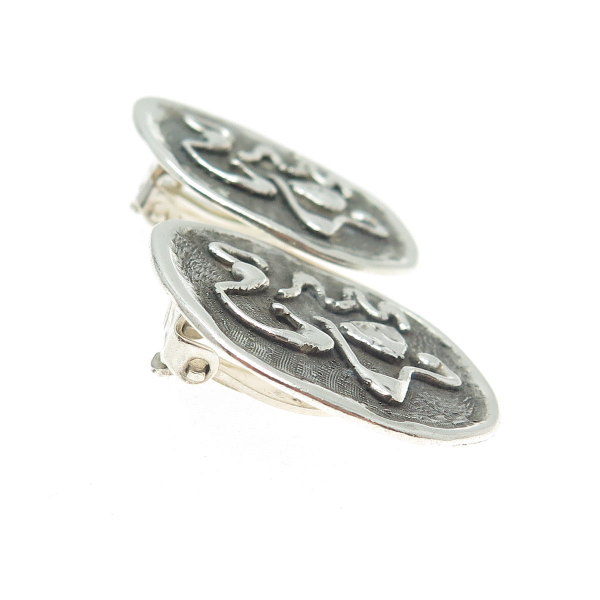 925 Sterling Silver Vintage Modernist Oxidized Clip On Earrings