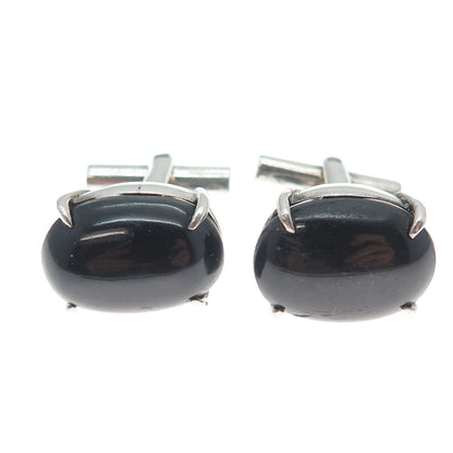 925 Sterling Silver Vintage Real Cabochon Black Obsidian Cufflinks