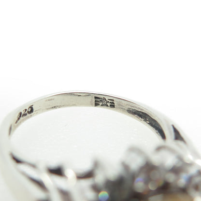 925 Sterling Silver Oval & Round-Cut Canary & White C Z Cluster Ring Size 7.25